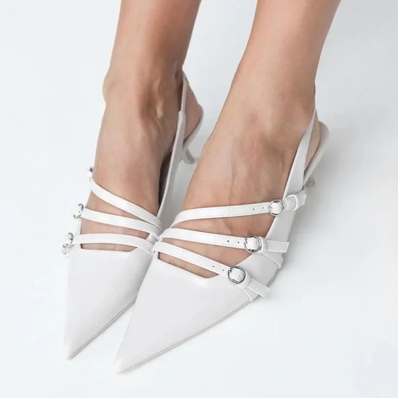 Oak + Fort pointed toe white mules - Picture 3 of 5